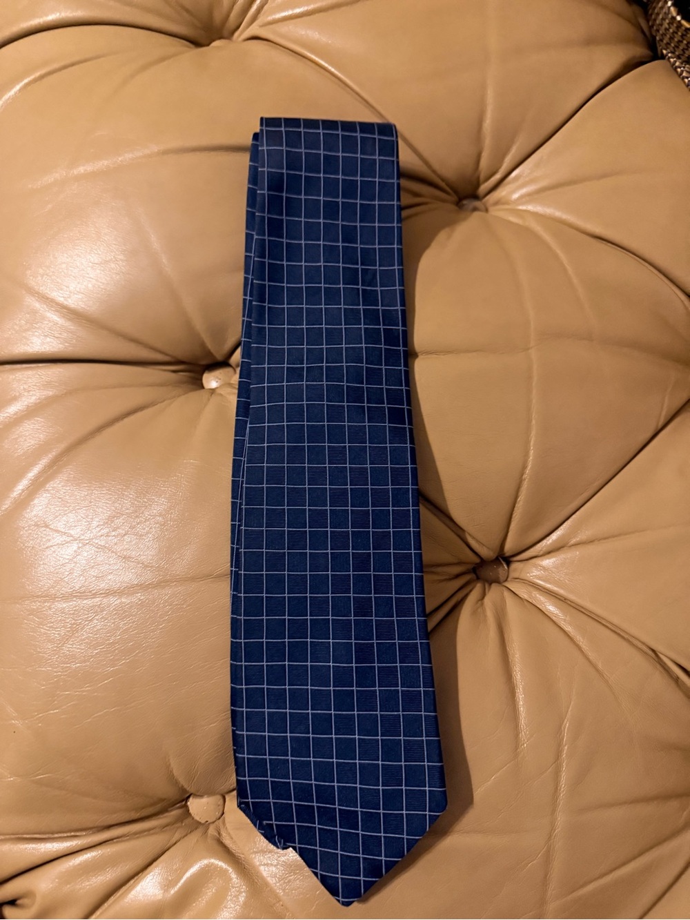 BROOKS BROTHERS Silk Tie. Blue Geometric Grid. 100% Silk